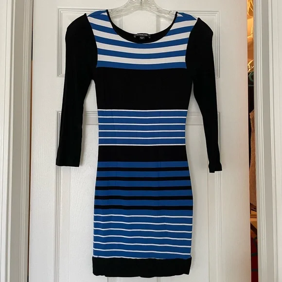 bebe black white striped dress Bebe Women's Stripe Knit Bodycon Midi Dress main image 1